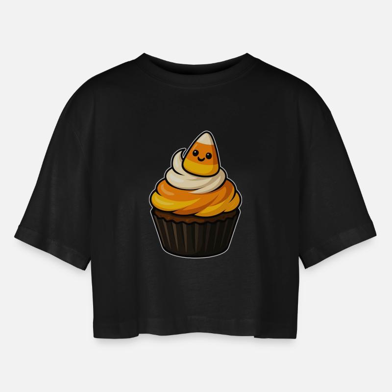 CandyCorn Cupcake Charme - Frauen Oversized Cropped T-Shirt - Schwarz