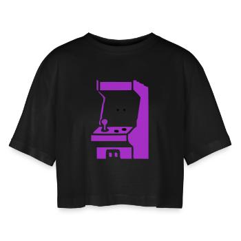  Spielautomat Arcade Silhouette - Frauen Oversized Cropped T-Shirt - Schwarz - Vorne - AI Model Female 172 light (172cm)