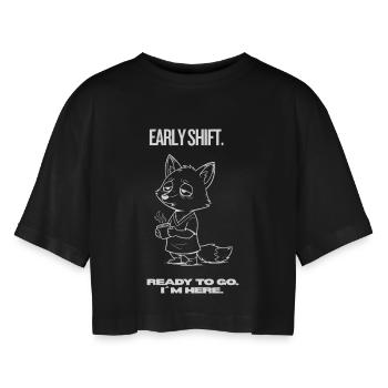 Chemise Fox du Matinal – Prête à partir. Je suis là - T-shirt court oversize Femme - noir - Devant - AI Model Female 172 light (172cm)
