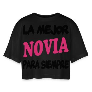 La mejor novia para siempre 111 - Frauen Oversized Cropped T-Shirt - Schwarz - Vorne - AI Model Female 172 light (172cm)