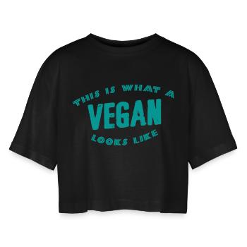 This is what a vegan looks like - Frauen Oversized Cropped T-Shirt - Schwarz - Vorne - AI Model Female 172 light (172cm)