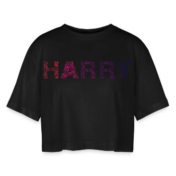 Harry Letter Name - Women’s Oversized Cropped T-Shirt - black - Front - AI Model Female 172 light (172cm)