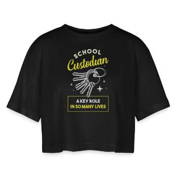 Schulhausmeister - Frauen Oversized Cropped T-Shirt - Schwarz - Vorne - AI Model Female 172 light (172cm)