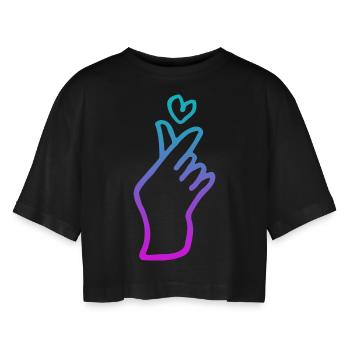 Kpop Signe de la main Coeur - T-shirt court oversize Femme - noir - Devant - AI Model Female 172 light (172cm)