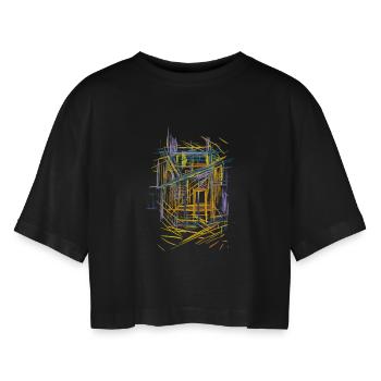 Architektur Skizze - Frauen Oversized Cropped T-Shirt - Schwarz - Vorne - AI Model Female 172 light (172cm)