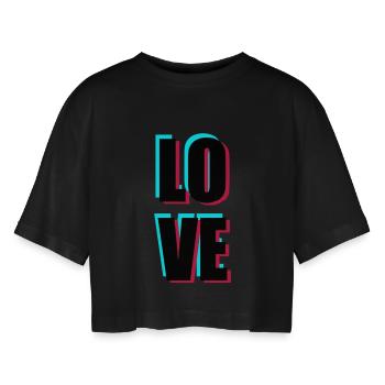 Love - Women’s Oversized Cropped T-Shirt - black - Front - AI Model Female 172 light (172cm)