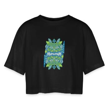 Blaue Tiki Queen - Regenschirm - Frauen Oversized Cropped T-Shirt - Schwarz - Vorne - AI Model Female 172 light (172cm)