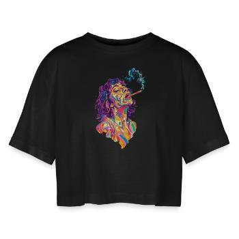 Psychedelic Magic Rave - Women’s Oversized Cropped T-Shirt - black - Front - AI Model Female 172 light (172cm)