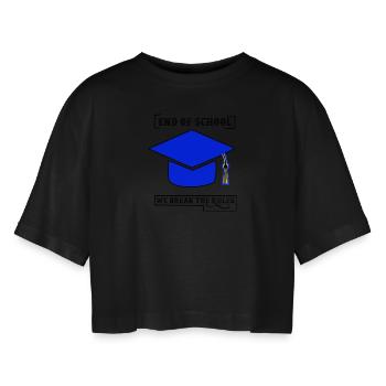 Abschluss Hoodie - Frauen Oversized Cropped T-Shirt - Schwarz - Vorne - AI Model Female 172 light (172cm)