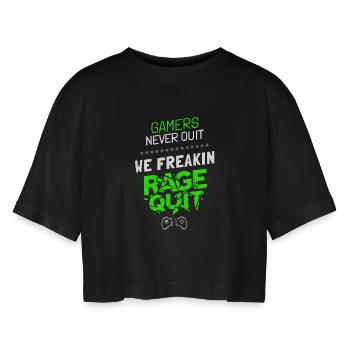 Gamers Never Quit - Gaming Meme Spruch - Frauen Oversized Cropped T-Shirt - Schwarz - Vorne - AI Model Female 172 light (172cm)