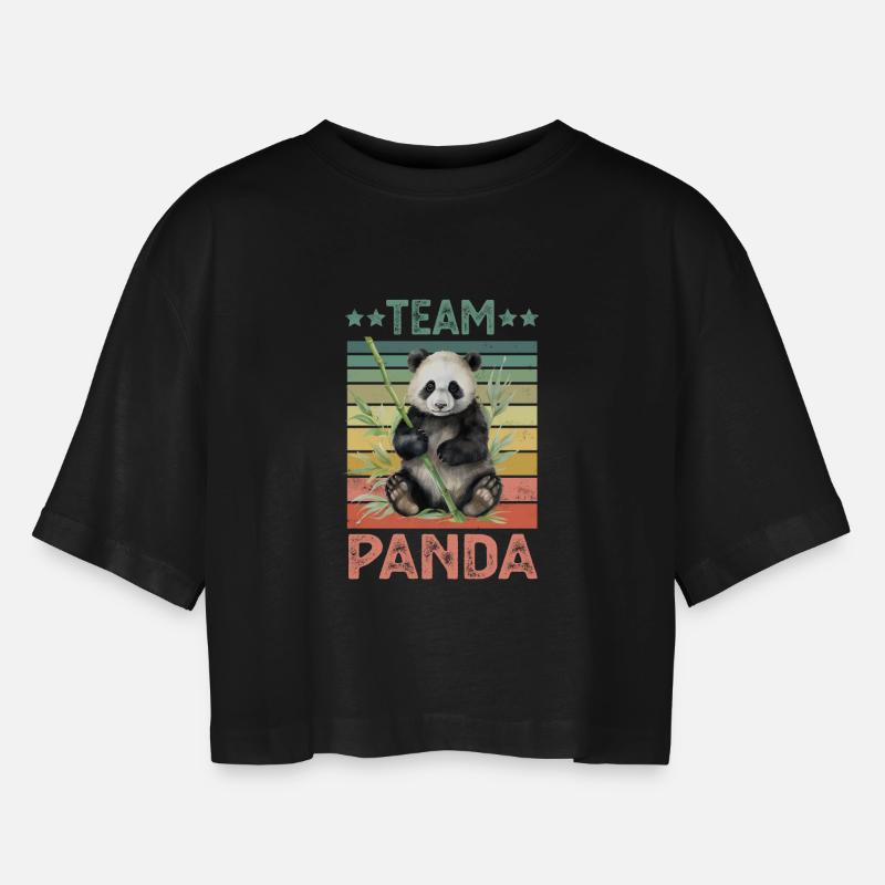 Panda Pandabär - Frauen Oversized Cropped T-Shirt - Schwarz