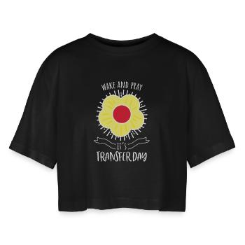 Wake and Pray IVF Transfer Day - Women’s Oversized Cropped T-Shirt - black - Front - AI Model Female 172 light (172cm)