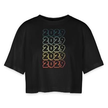 Année de naissance 2029 - T-shirt court oversize Femme - noir - Devant - AI Model Female 172 light (172cm)