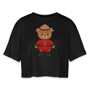 Teddy Bear Canadian Policeman Mountie - Women’s Oversized Cropped T-Shirt - black - Front - AI Model Female 172 light (172cm)