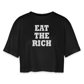 Eat the rich - Frauen Oversized Cropped T-Shirt - Schwarz - Vorne - AI Model Female 172 light (172cm)