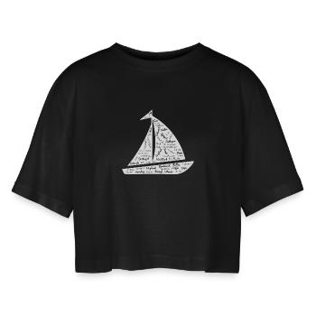 Segelboot Wortwolken Design - Frauen Oversized Cropped T-Shirt - Schwarz - Vorne - AI Model Female 172 light (172cm)