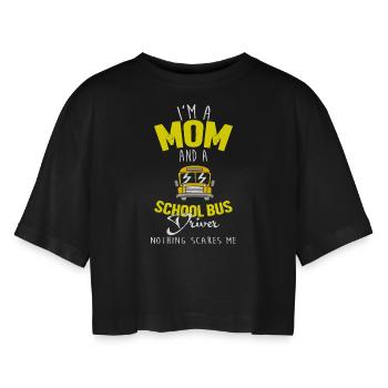Schulbusfahrer Schulbus - Frauen Oversized Cropped T-Shirt - Schwarz - Vorne - AI Model Female 172 light (172cm)