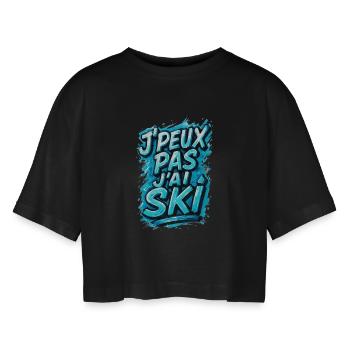 I can't I ski - Women’s Oversized Cropped T-Shirt - black - Front - AI Model Female 172 light (172cm)