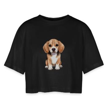 design_beagle_dog_1 - Frauen Oversized Cropped T-Shirt - Schwarz - Vorne - AI Model Female 172 light (172cm)