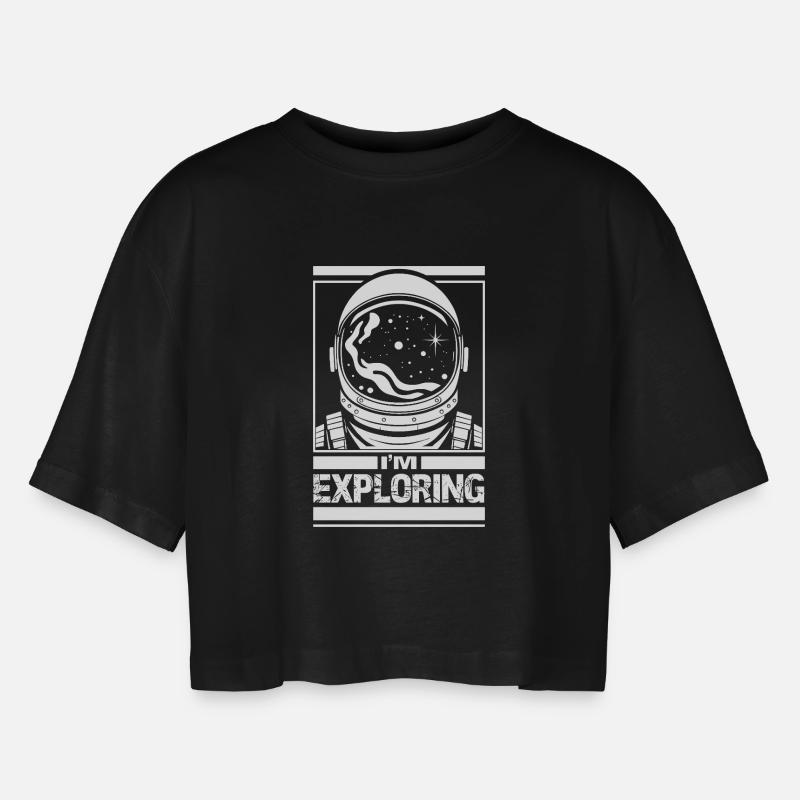 I'm Exploring - Women’s Oversized Cropped T-Shirt - black