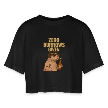 Rebellischer Nacktmull – Zero F*cks Given - Frauen Oversized Cropped T-Shirt - Schwarz - Vorne - AI Model Female 172 light (172cm)