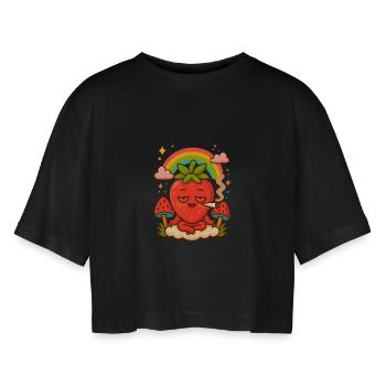Strawberry Haze  - Frauen Oversized Cropped T-Shirt - Schwarz - Vorne - AI Model Female 172 light (172cm)