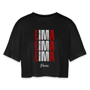 Lima Peru, Peruvian pride - Women’s Oversized Cropped T-Shirt - black - Front - AI Model Female 172 light (172cm)