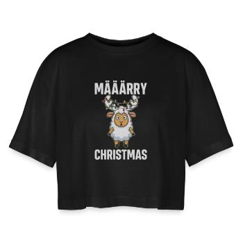 Määärry Weihnachtslama - Frauen Oversized Cropped T-Shirt - Schwarz - Vorne - AI Model Female 172 light (172cm)