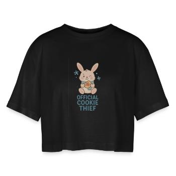 Offizieller Cookie Dieb - Weihnachtshase - Frauen Oversized Cropped T-Shirt - Schwarz - Vorne - AI Model Female 172 light (172cm)