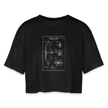Medieval Bow Blueprint Illustration - Women’s Oversized Cropped T-Shirt - black - Front - AI Model Female 172 light (172cm)