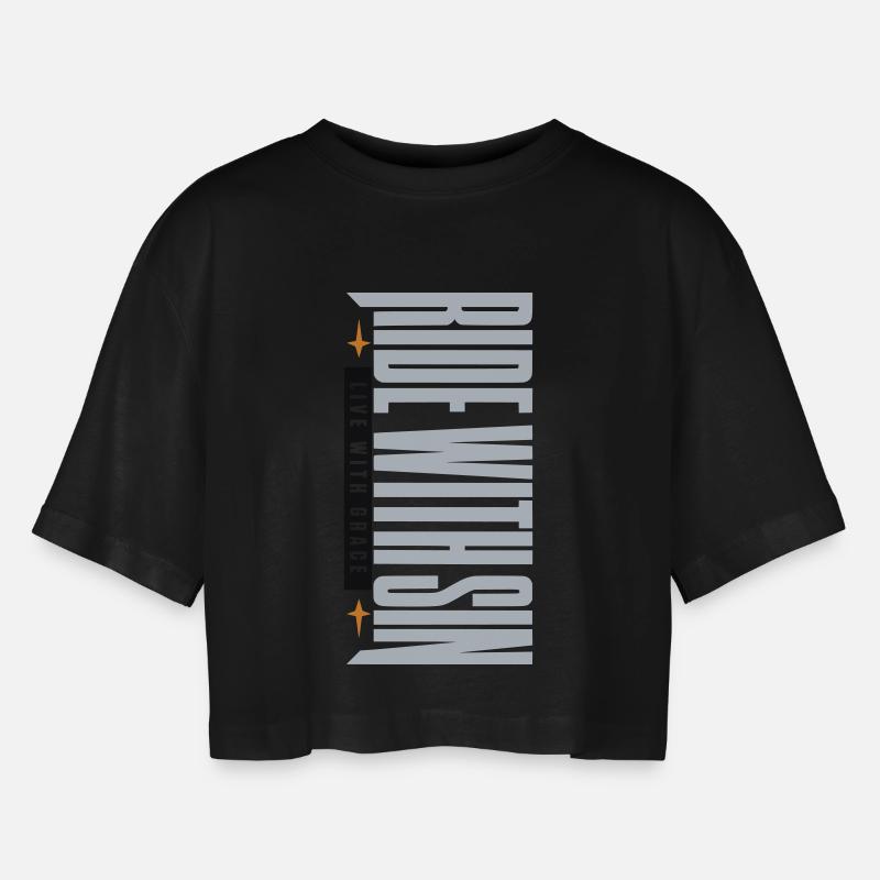 Sinners Live With Grace - Women’s Oversized Cropped T-Shirt - black