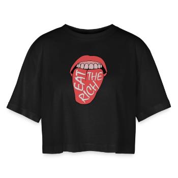 Eat the rich - Frauen Oversized Cropped T-Shirt - Schwarz - Vorne - AI Model Female 172 light (172cm)