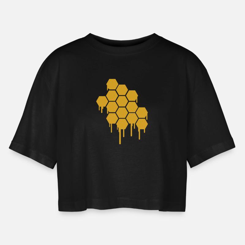 Honeycombs Pattern - Frauen Oversized Cropped T-Shirt - Schwarz