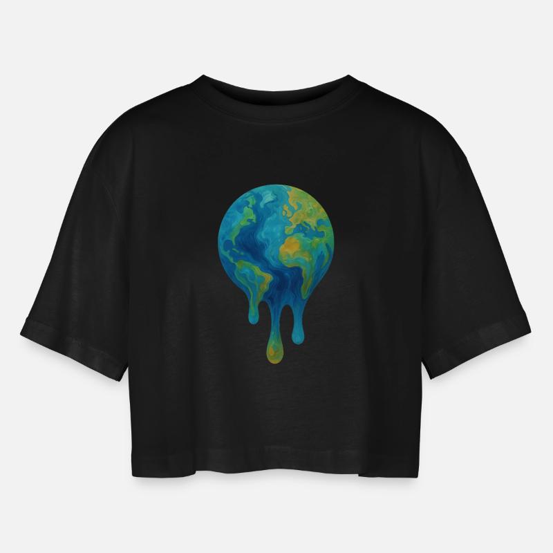 Melting Globe – Abstract Climate Art - Women’s Oversized Cropped T-Shirt - black
