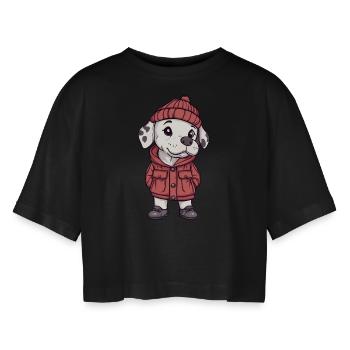 Great Dane Dog Cartoon - Women’s Oversized Cropped T-Shirt - black - Front - AI Model Female 172 light (172cm)