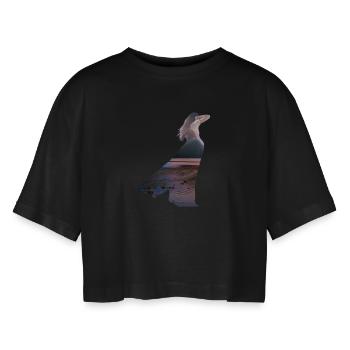 Woman with dress - Women’s Oversized Cropped T-Shirt - black - Front - AI Model Female 172 light (172cm)