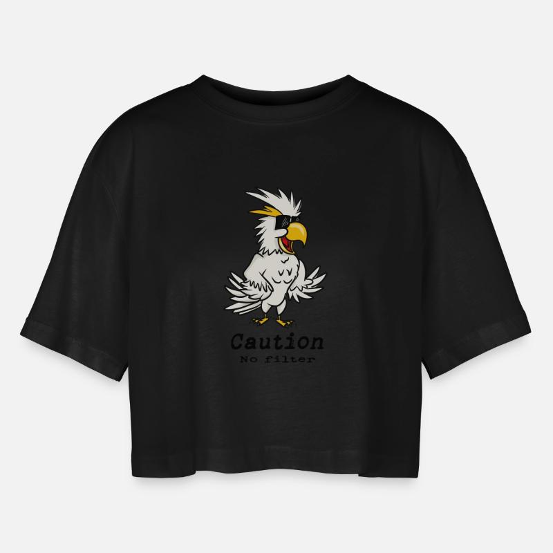 Cockatoo 'Caution no filter' - Women’s Oversized Cropped T-Shirt - black