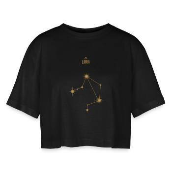 Libra Zodiac Sign Star Constellation Golden Tones - Women’s Oversized Cropped T-Shirt - black - Front - AI Model Female 172 light (172cm)