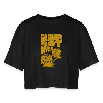 Earned Not Given – Success Through Hard Work - Women’s Oversized Cropped T-Shirt - black - Front - AI Model Female 172 light (172cm)