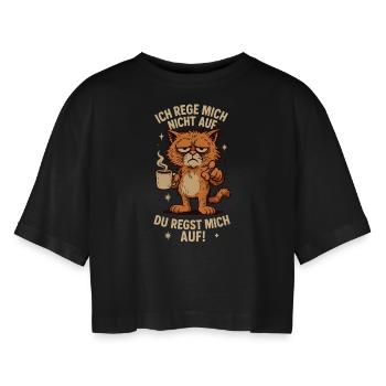 Lustige Katze mit Arbeits Büro Chef Kaffee Spruch - Frauen Oversized Cropped T-Shirt - Schwarz - Vorne - AI Model Female 172 light (172cm)