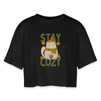 Stay Cozy - Women’s Oversized Cropped T-Shirt - black - Front - AI Model Female 172 light (172cm)