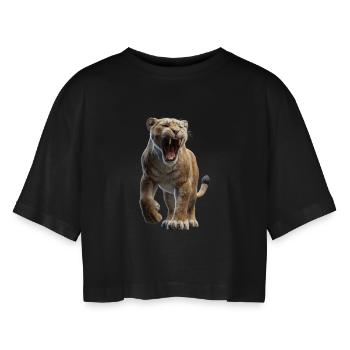 Säbelzahntiger Smilodon Raubkatze Säbelzahn Tiger - Frauen Oversized Cropped T-Shirt - Schwarz - Vorne - AI Model Female 172 light (172cm)