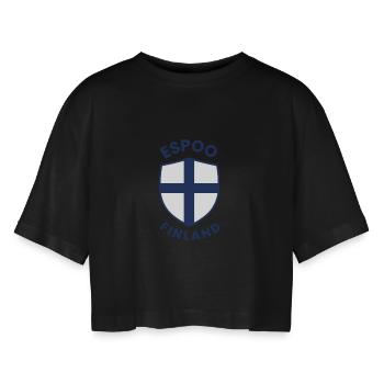 Espoo Finland's shield design - Women’s Oversized Cropped T-Shirt - black - Front - AI Model Female 172 light (172cm)