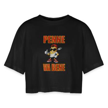 Nouilles, penne - T-shirt court oversize Femme - noir - Devant - AI Model Female 172 light (172cm)