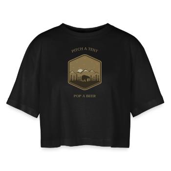 Pitch a Tent Pop a Beer - Women’s Oversized Cropped T-Shirt - black - Front - AI Model Female 172 light (172cm)