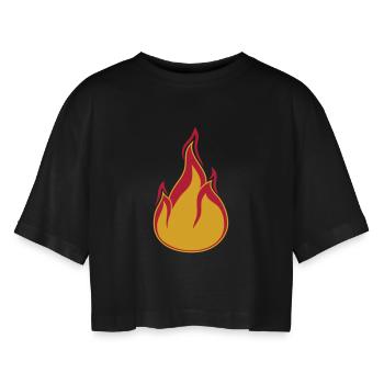 feuer flamme heiss brennen verbrennen warm clipart - Frauen Oversized Cropped T-Shirt - Schwarz - Vorne - AI Model Female 172 light (172cm)