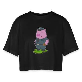 Cochon Policier Police - T-shirt court oversize Femme - noir - Devant - AI Model Female 172 light (172cm)