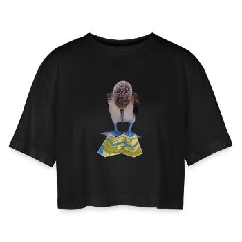 Blue-footed boobies road map - Women’s Oversized Cropped T-Shirt - black - Front - AI Model Female 172 light (172cm)