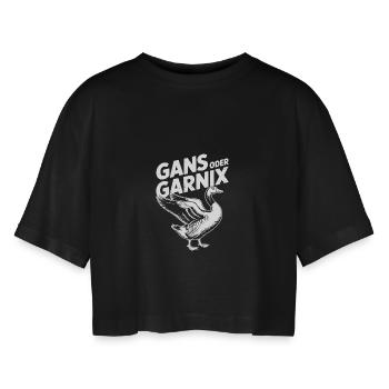 Gans oder garnix Gans und lustiger Spruch - Frauen Oversized Cropped T-Shirt - Schwarz - Vorne - AI Model Female 172 light (172cm)