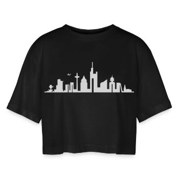 Skyline - Frankfurt am Main - Frauen Oversized Cropped T-Shirt - Schwarz - Vorne - AI Model Female 172 light (172cm)